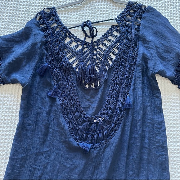 EKOUAER Womens Navy Blue Swim Cover Up Tunic Dress Beach Pool Crochet Size M - Picture 6 of 12